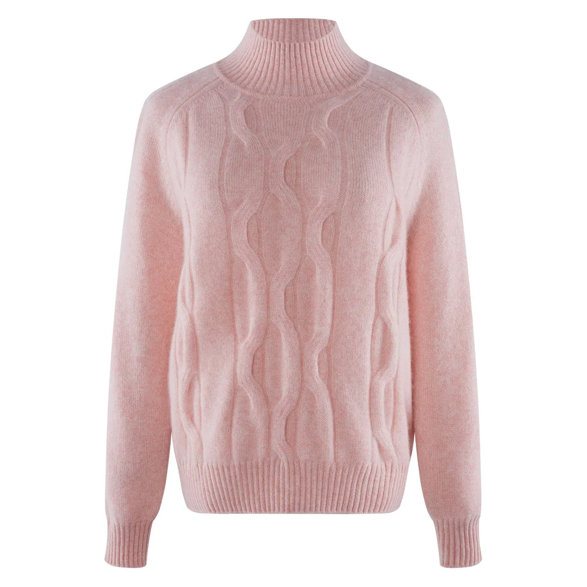 100% Cashmere Ribbed Cable Knit Mock Neck Sweater