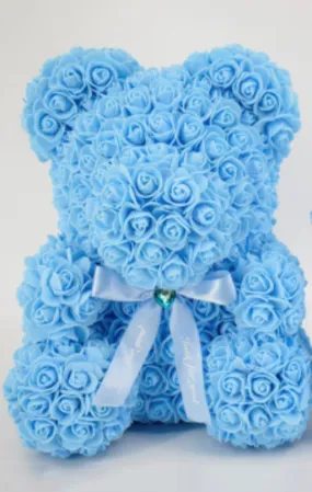 15in Sky Blue Foam Rose Bear