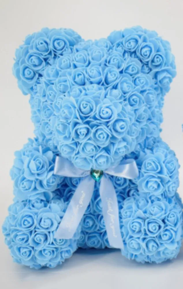 15in Sky Blue Foam Rose Bear