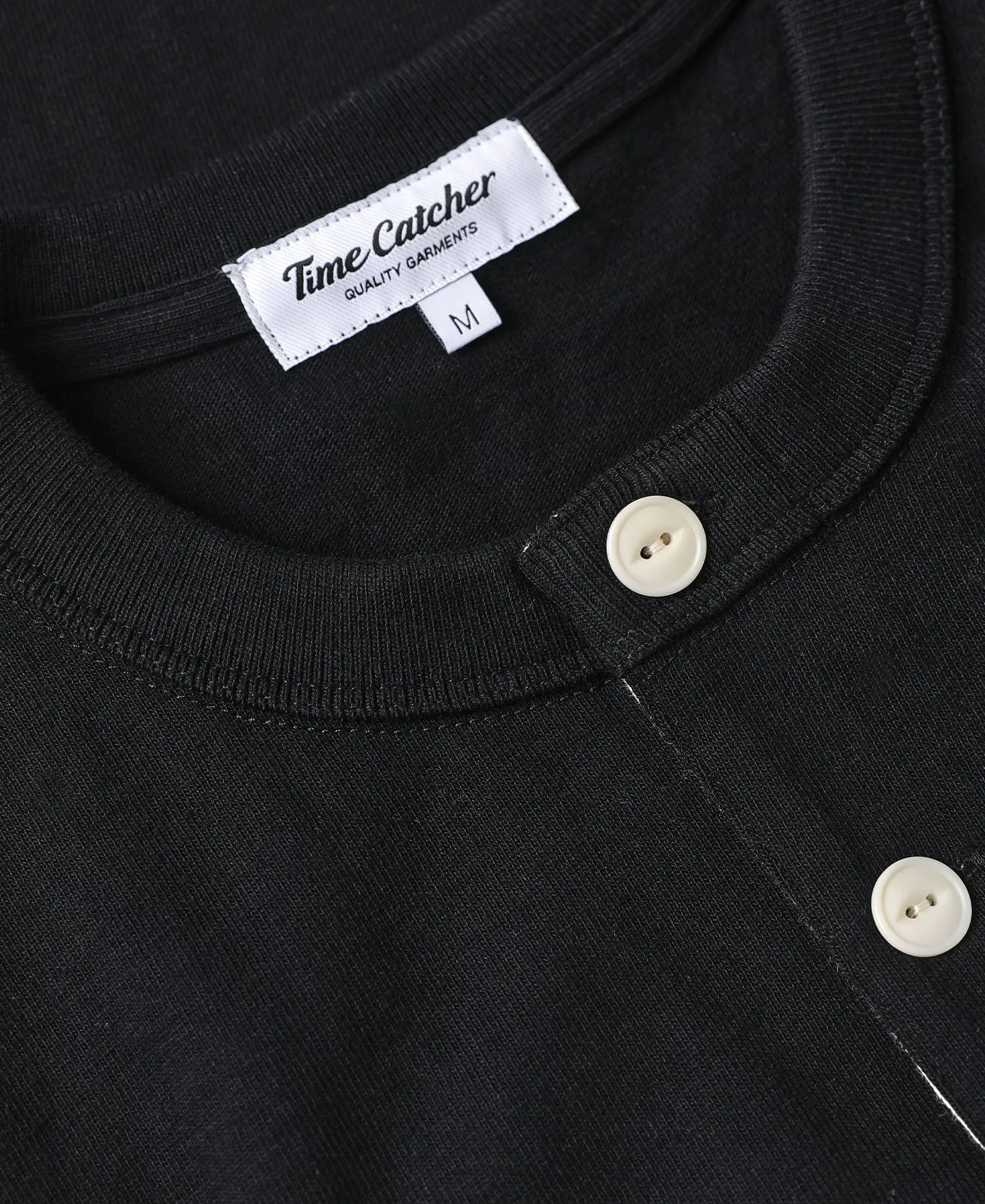 1930s 10.5 oz Cotton Loopwheel Tubular Henley Shirt - Black