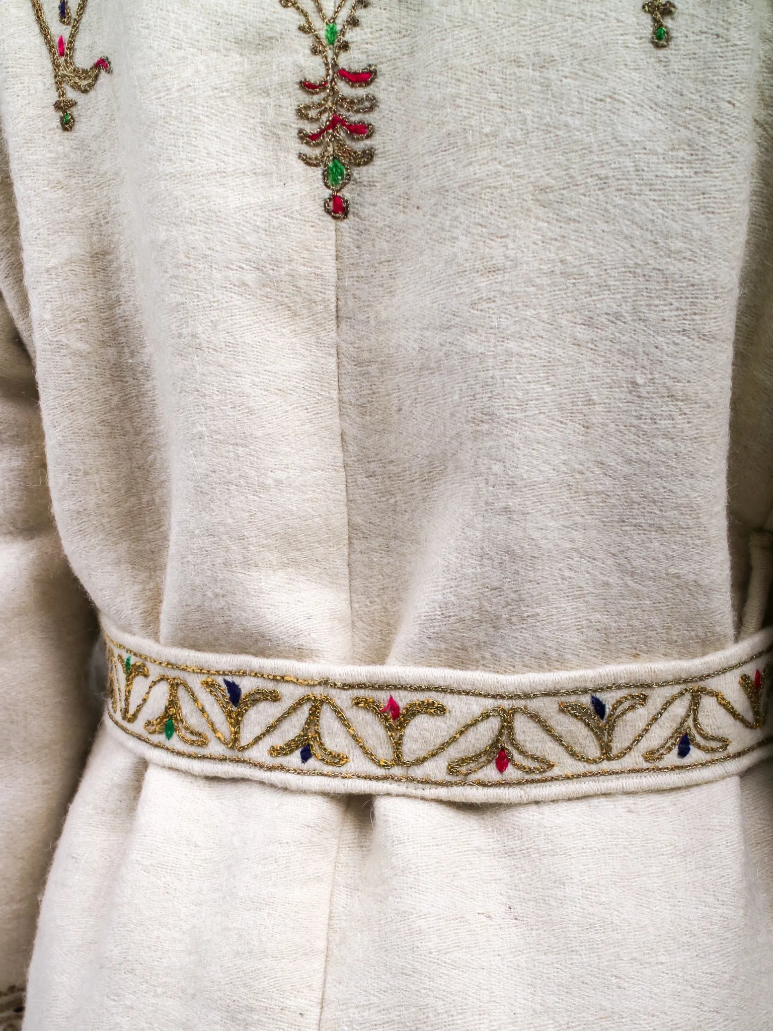 1960s Off White Embroidered Metallic Boho Wool Coat