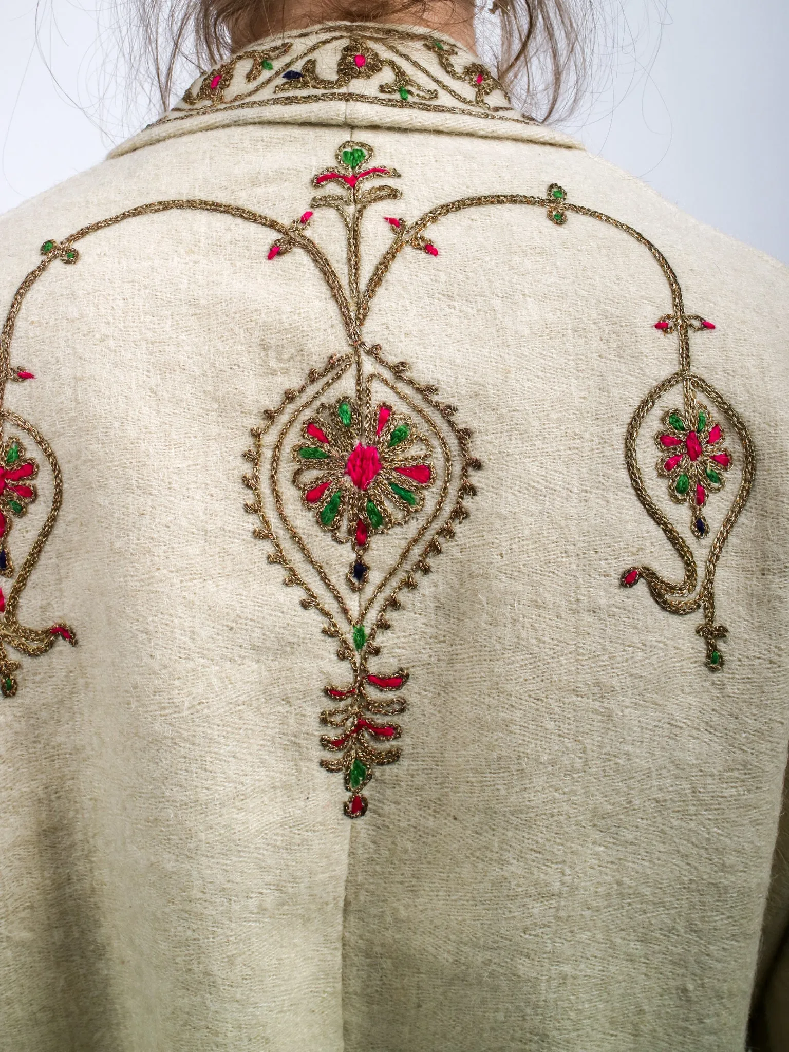 1960s Off White Embroidered Metallic Boho Wool Coat