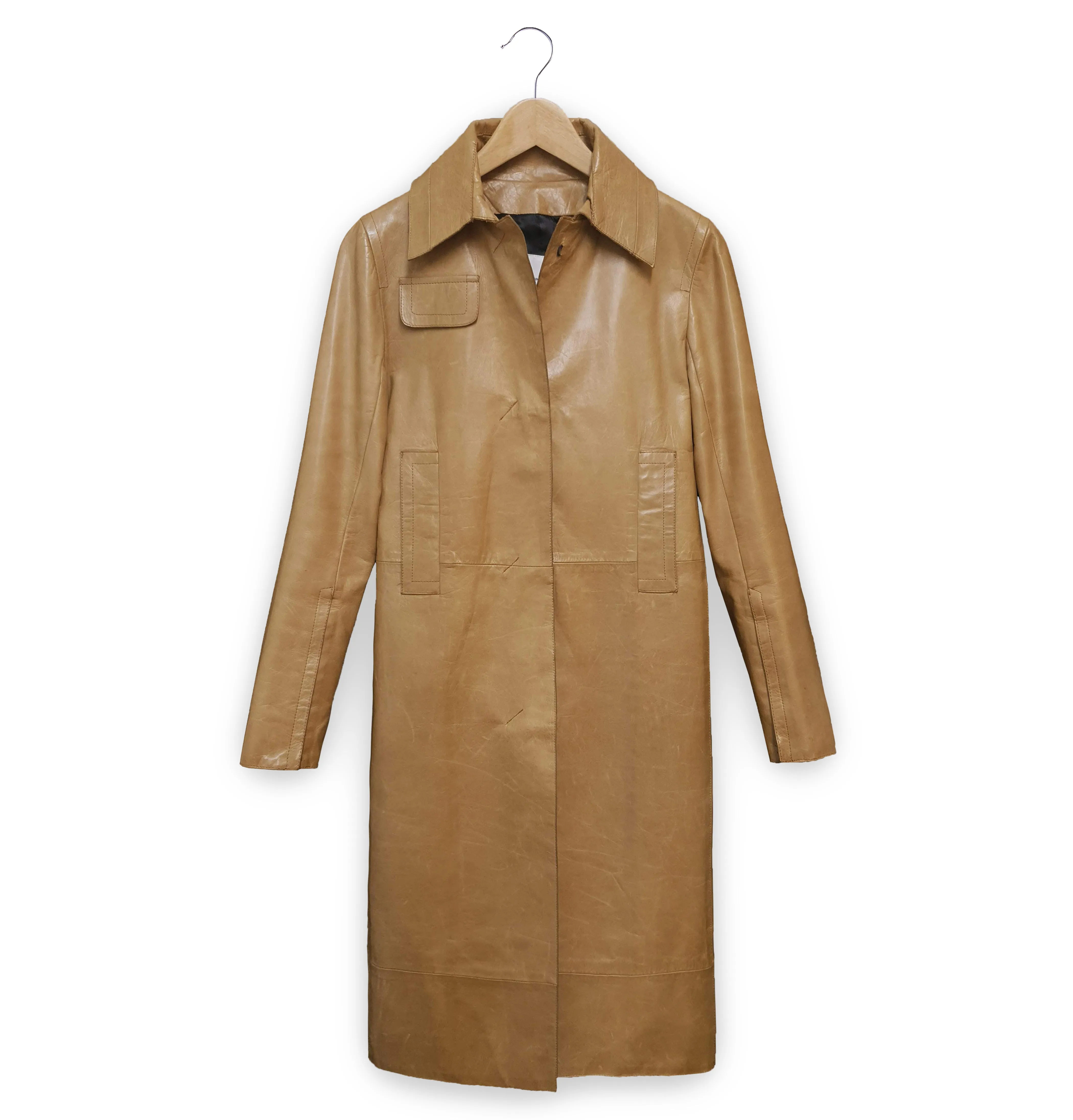 1997 Deconstructed Belted Car Coat in Polished Lamb Leather