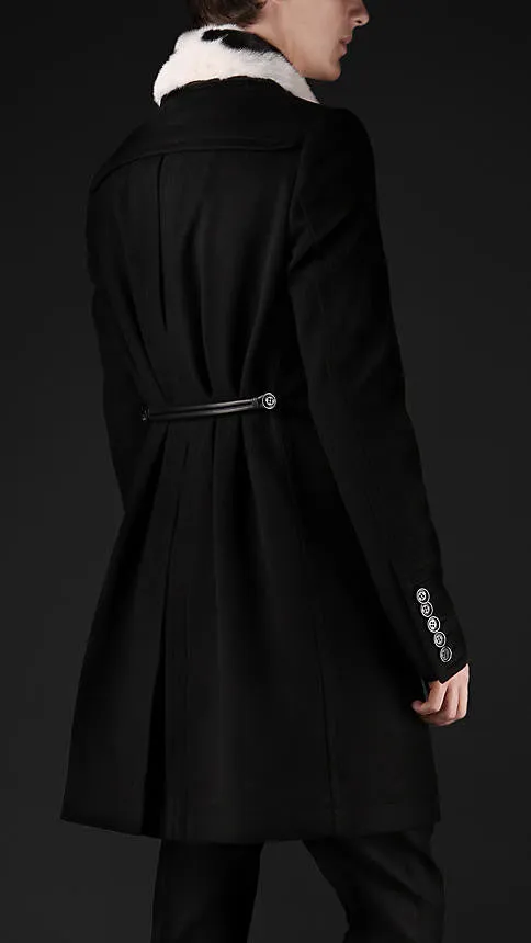 2011 Sartorial Top Coat with Shearling Collar and Pleated Back