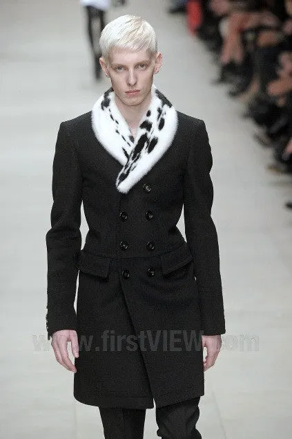 2011 Sartorial Top Coat with Shearling Collar and Pleated Back