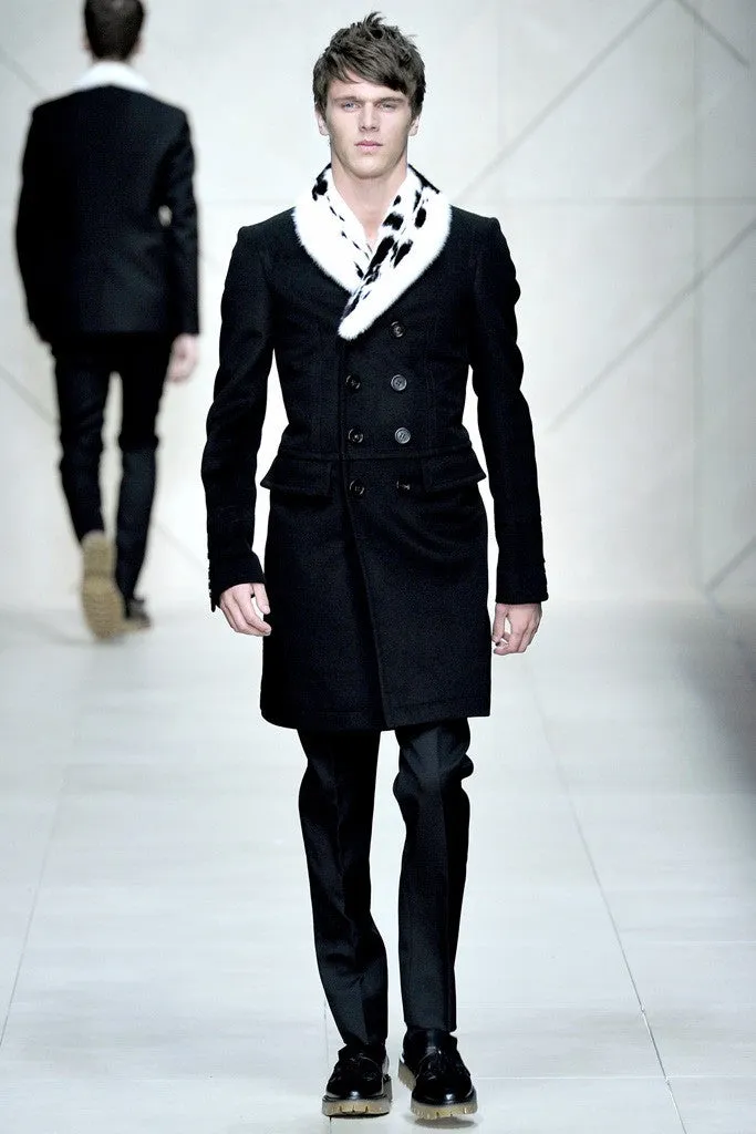 2011 Sartorial Top Coat with Shearling Collar and Pleated Back