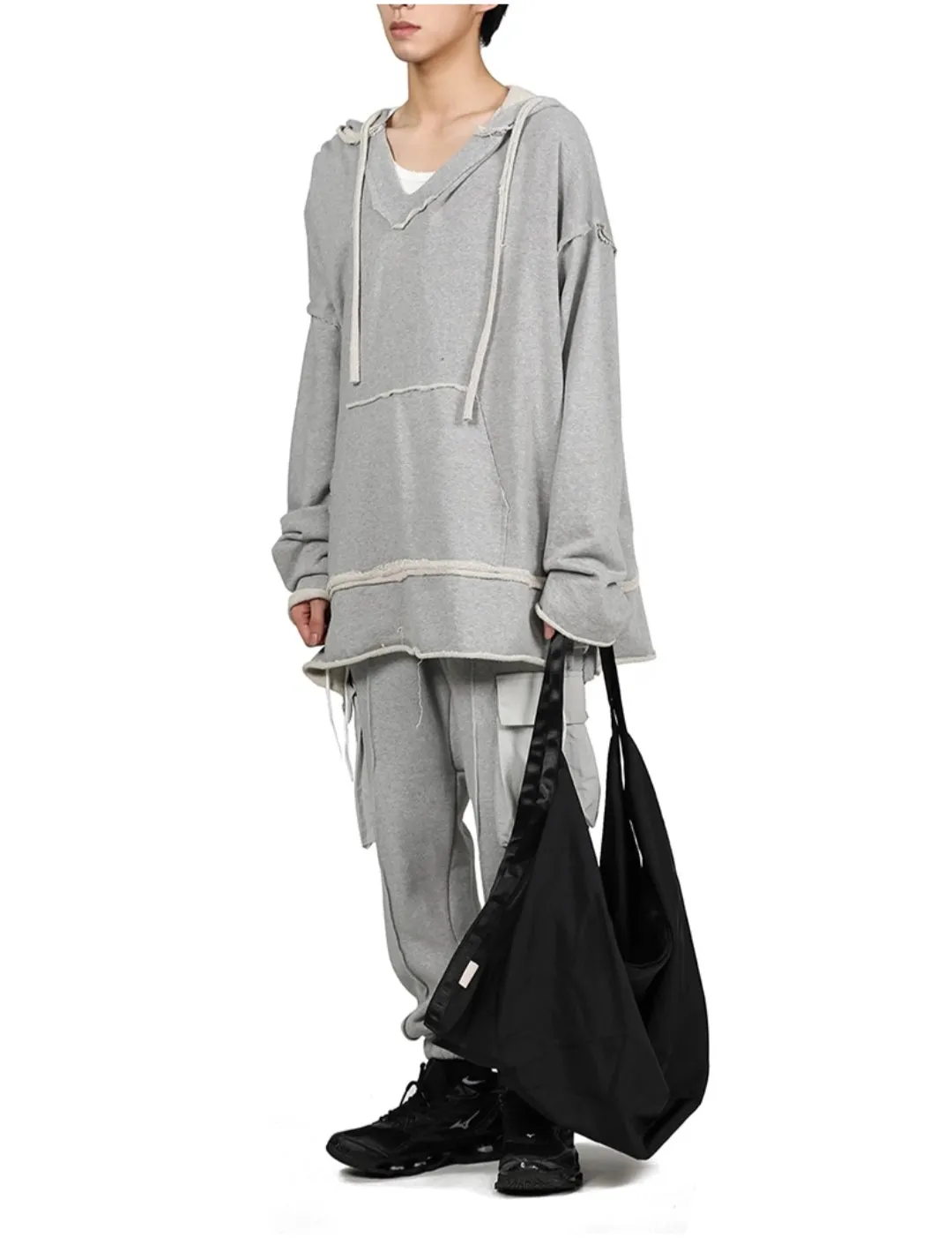 90 's Pullover Hoodie / Oversized Fit / Dropped Shoulder V neck-BB154