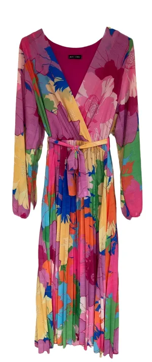 Abstract Pink Multicoloured Midi Pleated Dress