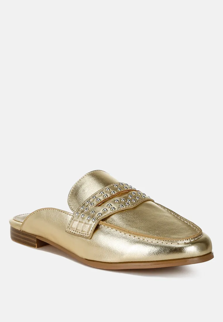 Adam Lane Stud Detail Metallic Pleather Mules