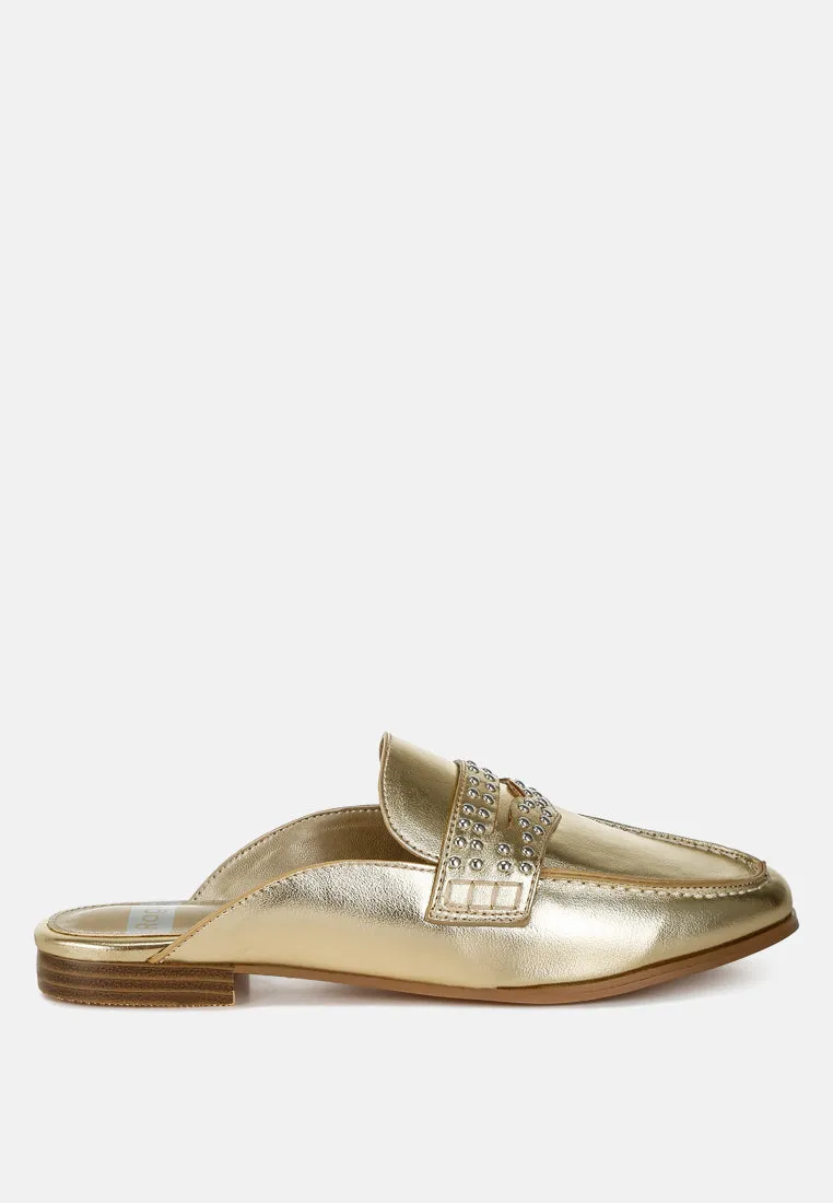 Adam Lane Stud Detail Metallic Pleather Mules