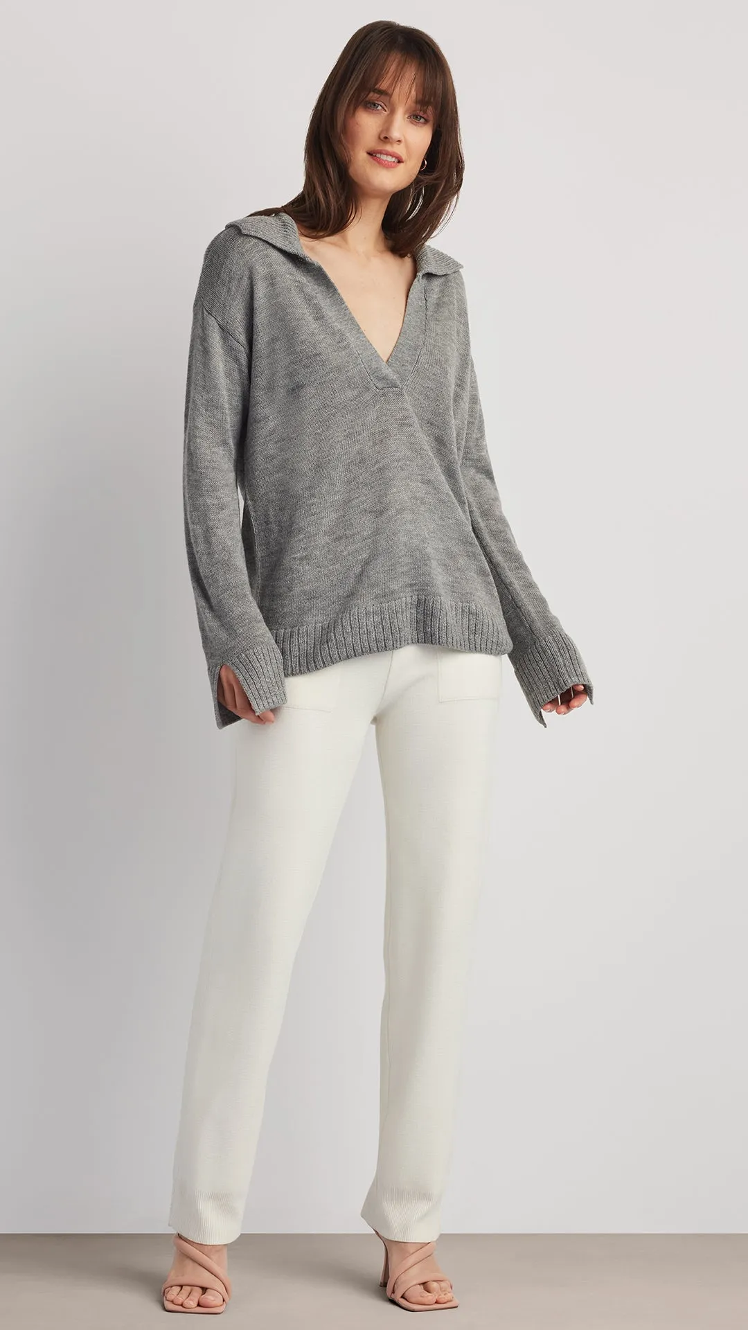 ADDISON OPEN-NECK POLO SWEATER