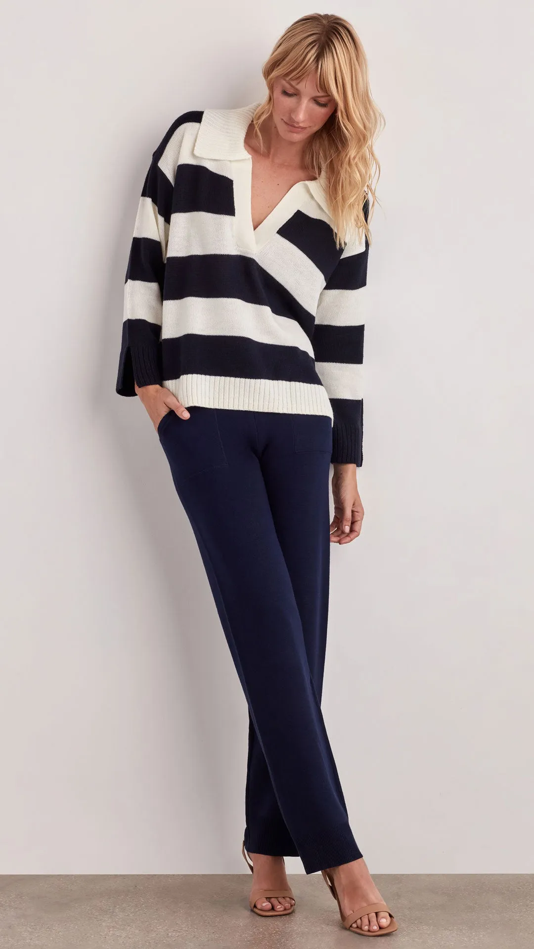 ADDISON OPEN-NECK POLO SWEATER