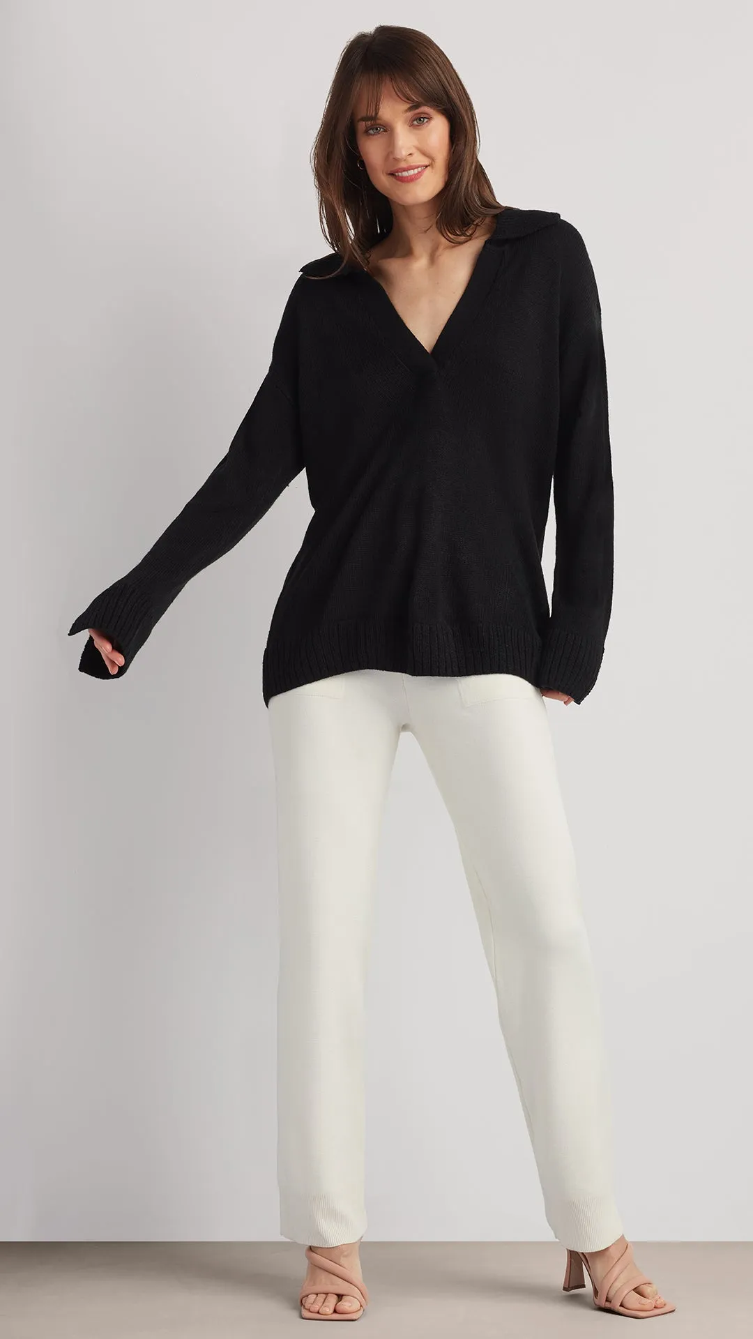 ADDISON OPEN-NECK POLO SWEATER