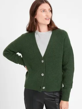 Aire Waffle-Knit Cardigan Sweater in Enchanted Forest Green