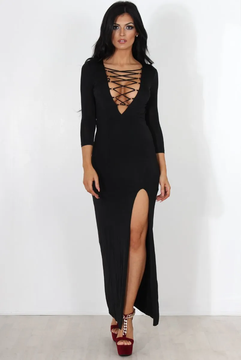 Alizah Black Tie Front Maxi Dress