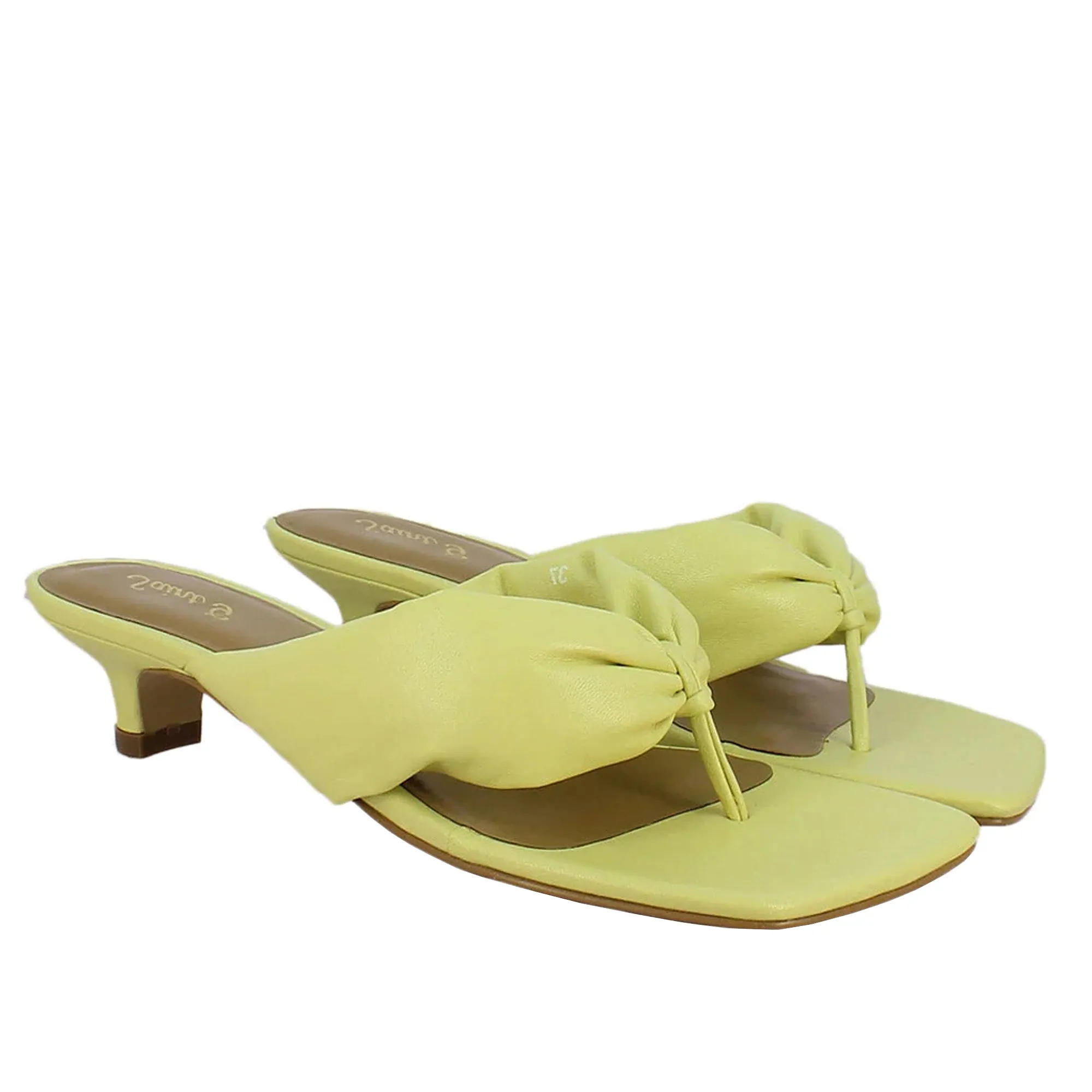 Amorina Yellow Leather Puffy Thong Dress Sandals