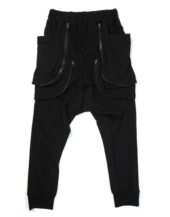 Asymmetric Extravagant Black Loose Casual Drop Crotch Harem Pants -BB205