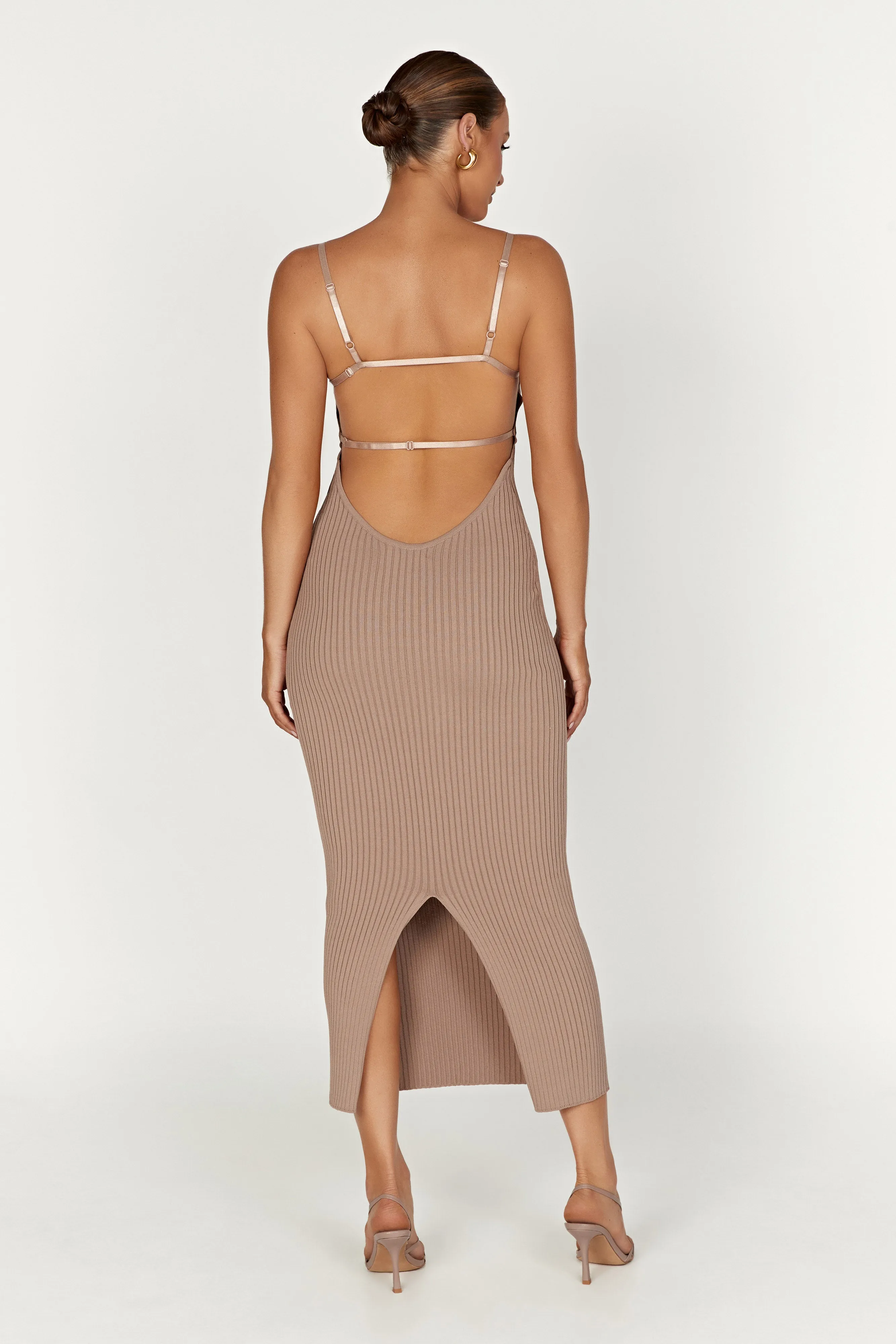 Avalon Backless Knit Midi Dress - Taupe