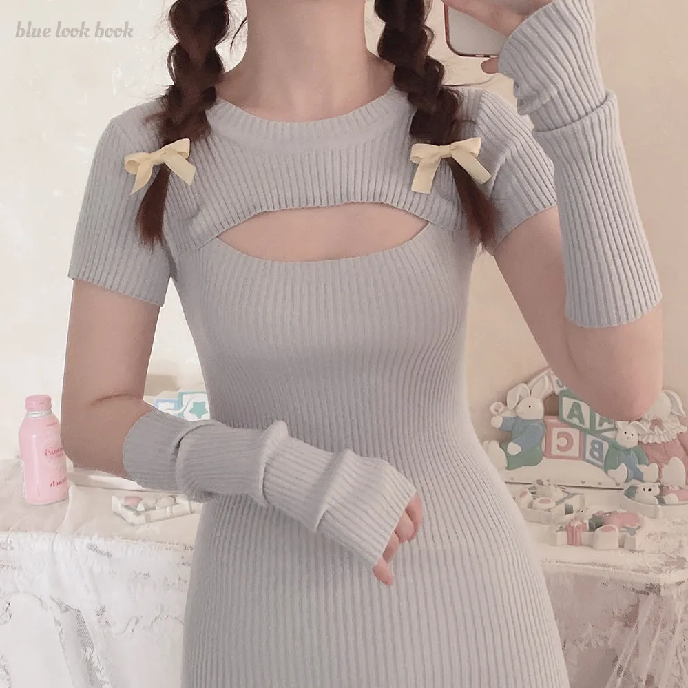 [Basic] Soft Kitty bodycon knitting dress set