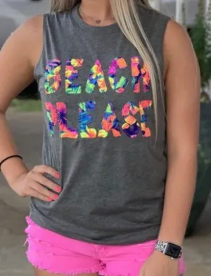 BEACH PLEASE tank with tropical fabric