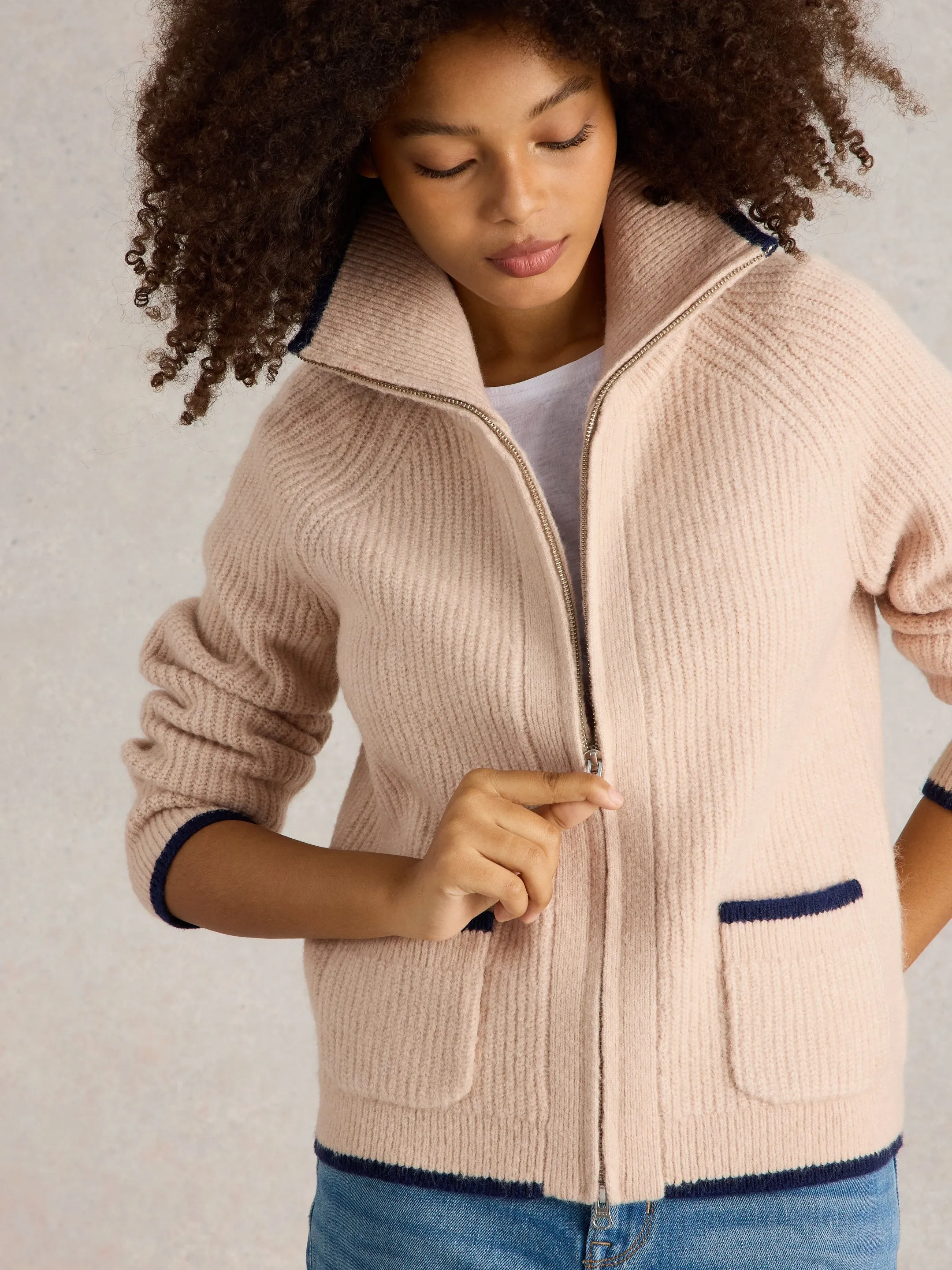 Betty Zip Through Bomber - Light Natural