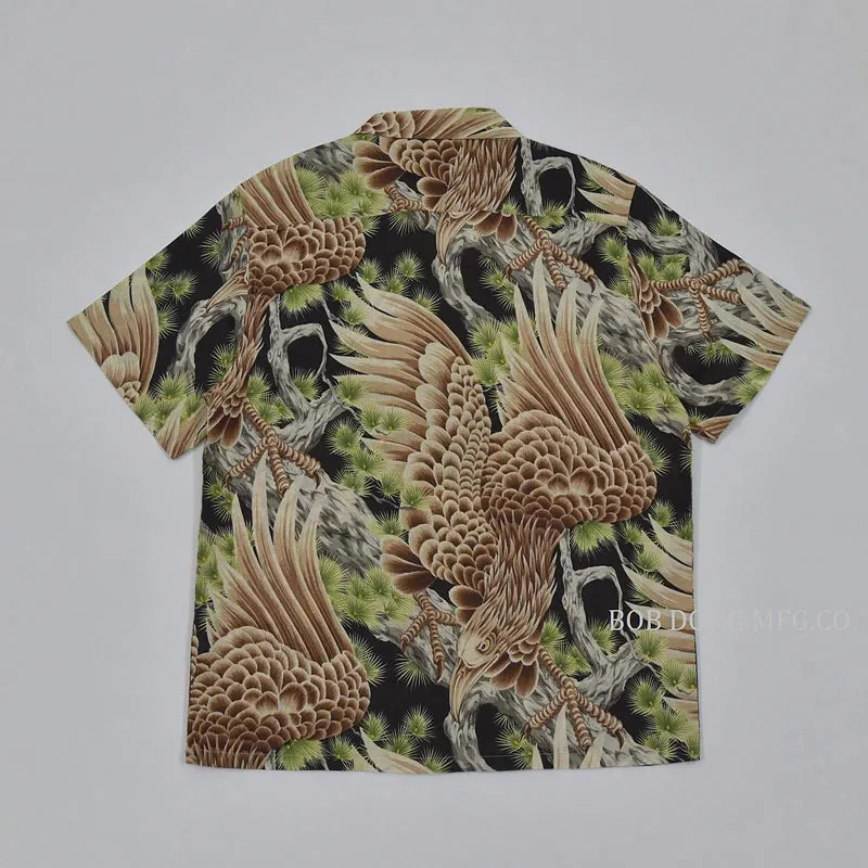 Big Falcon Hawaiian Shirts Retro Cotton-Flax Loop Collar