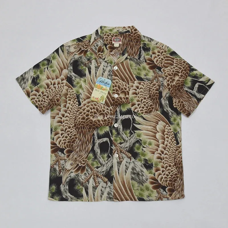 Big Falcon Hawaiian Shirts Retro Cotton-Flax Loop Collar