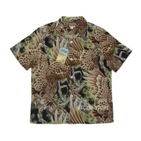 Big Falcon Hawaiian Shirts Retro Cotton-Flax Loop Collar