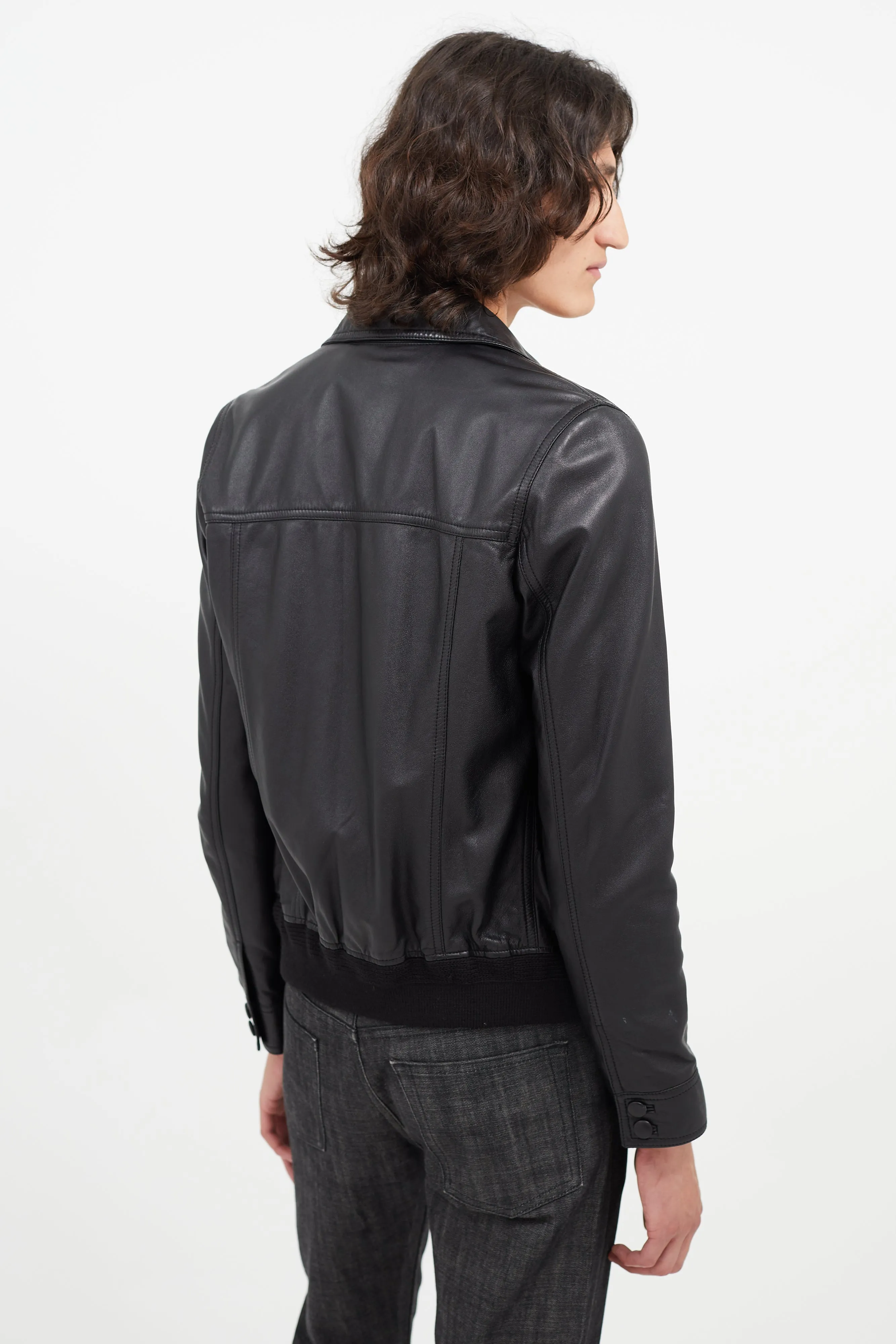 Black Leather Bomber Jacket