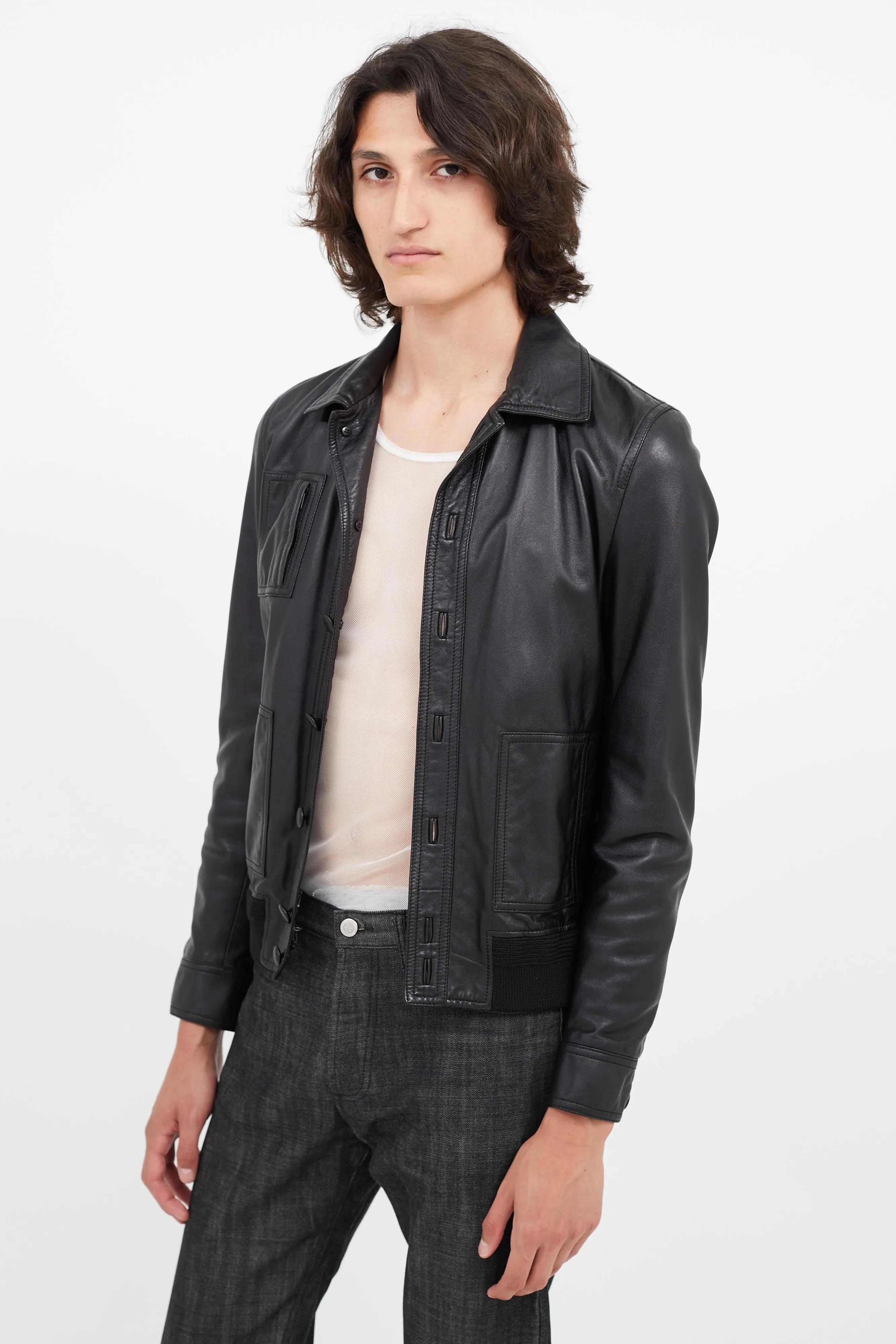 Black Leather Bomber Jacket