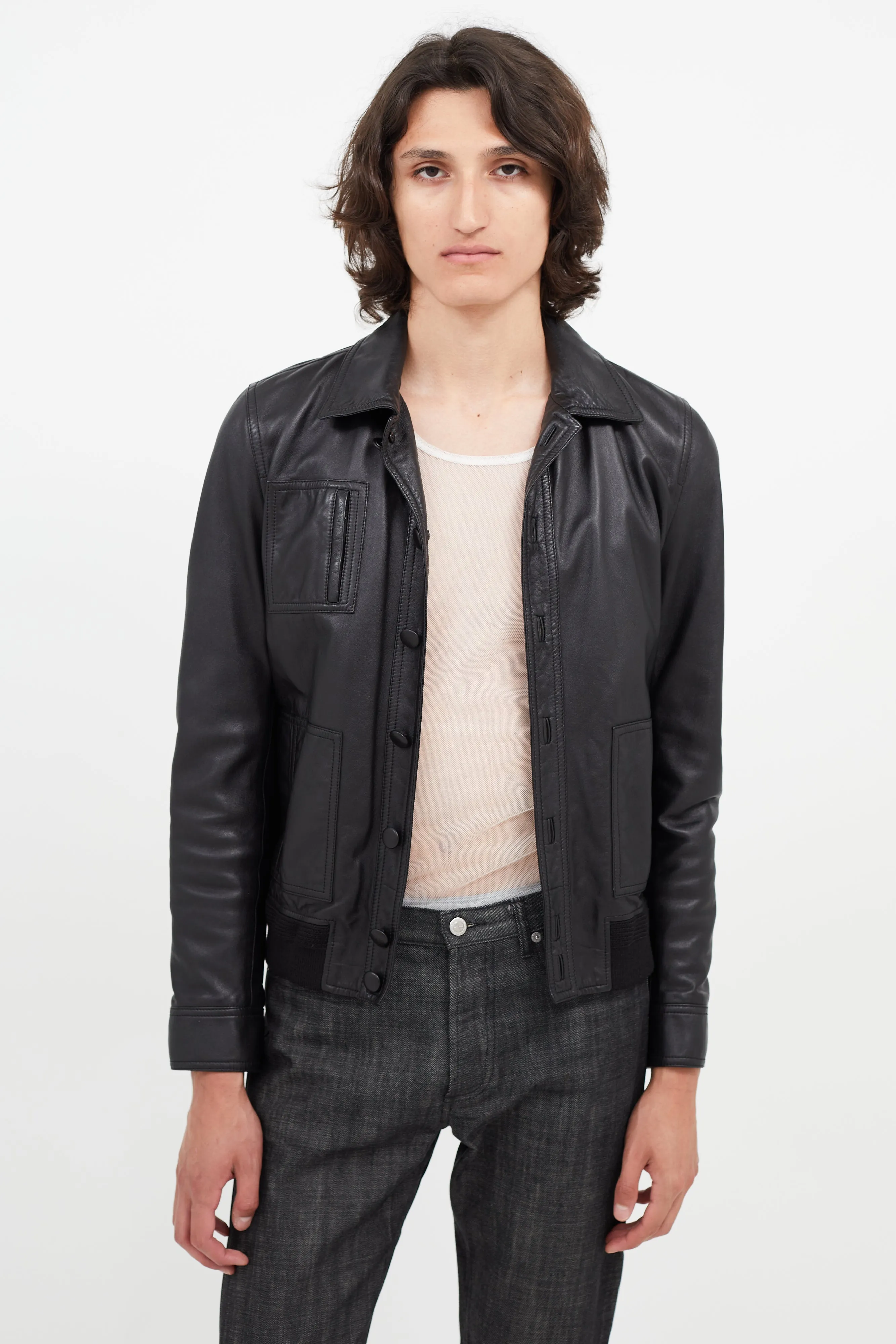 Black Leather Bomber Jacket