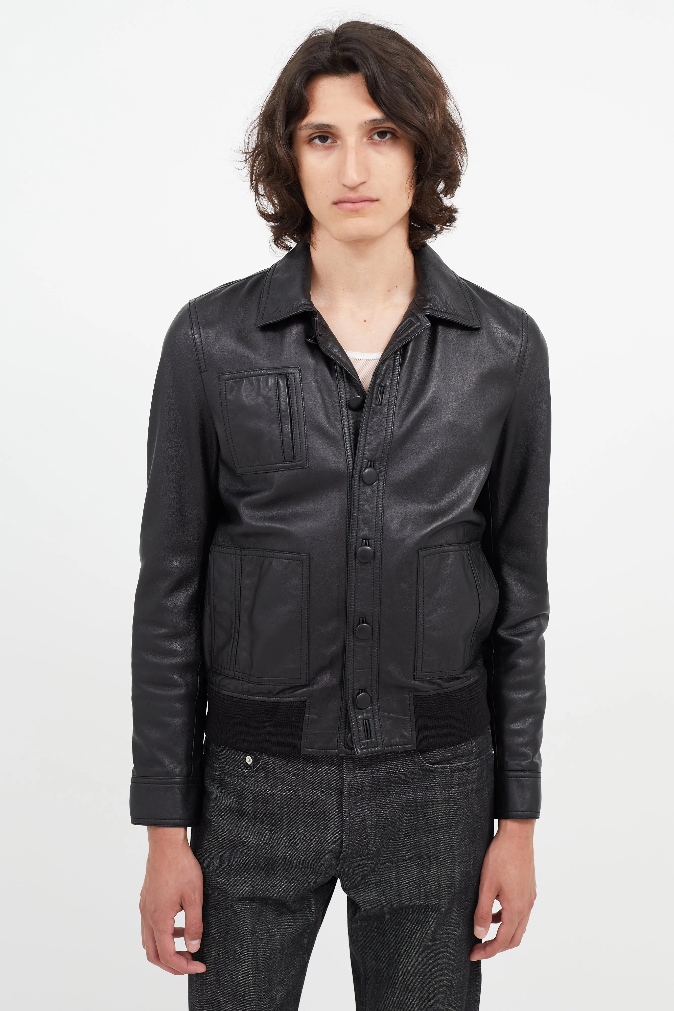 Black Leather Bomber Jacket