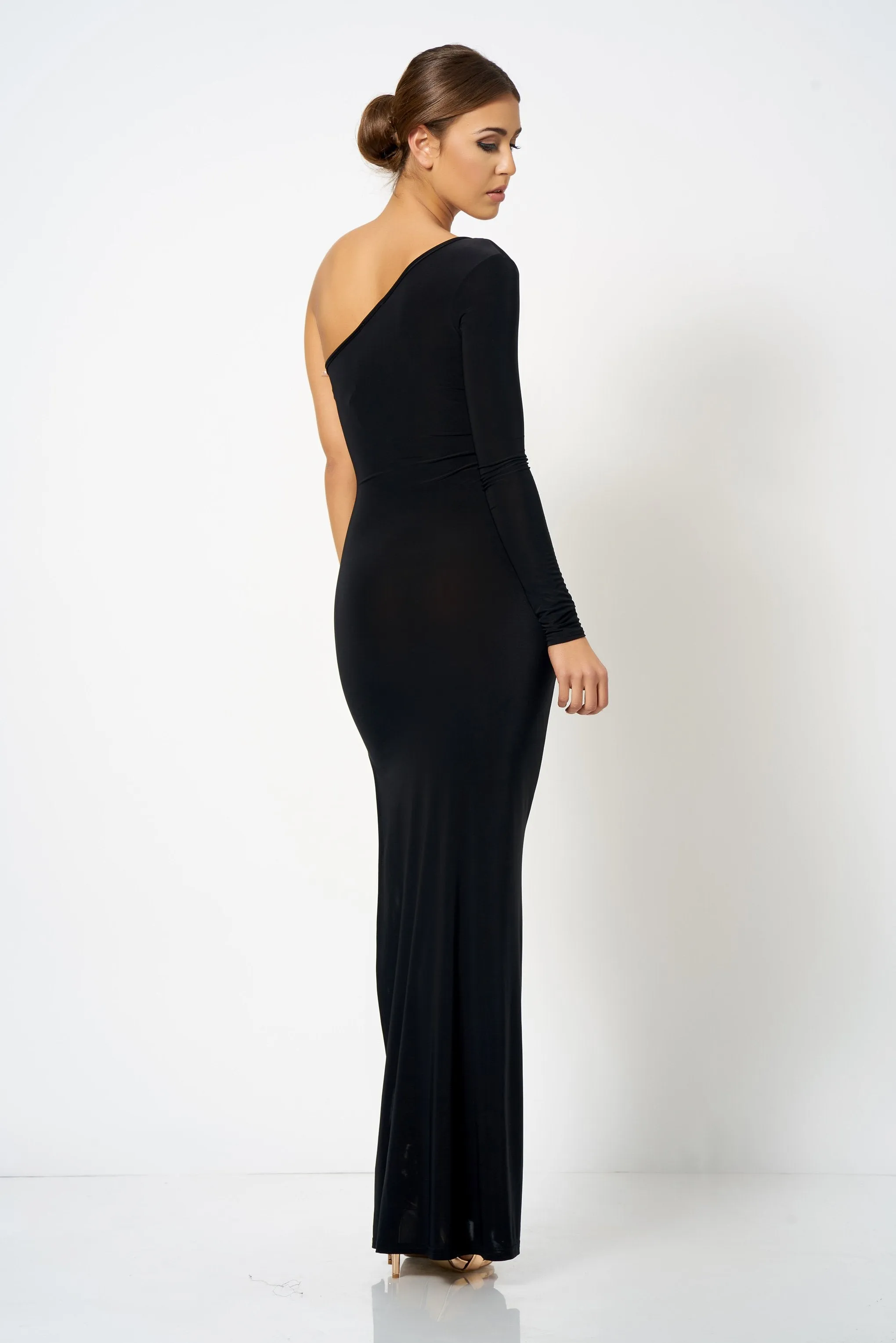 Black One Shoulder Split Maxi Dress