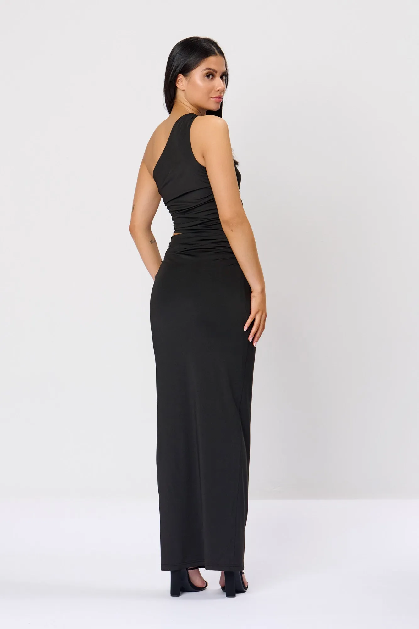 Black Ring Detail Cutout Maxi Dress