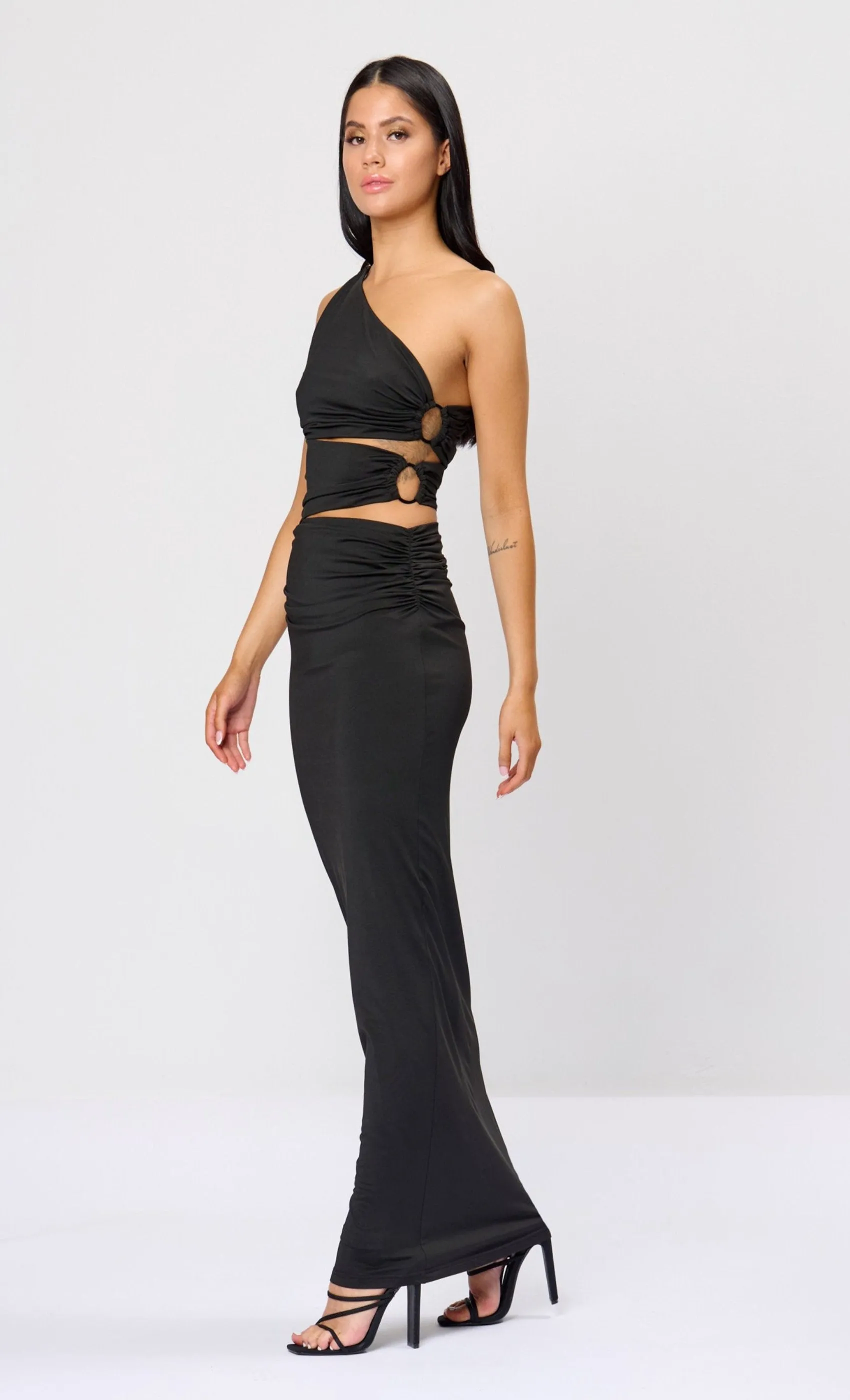 Black Ring Detail Cutout Maxi Dress