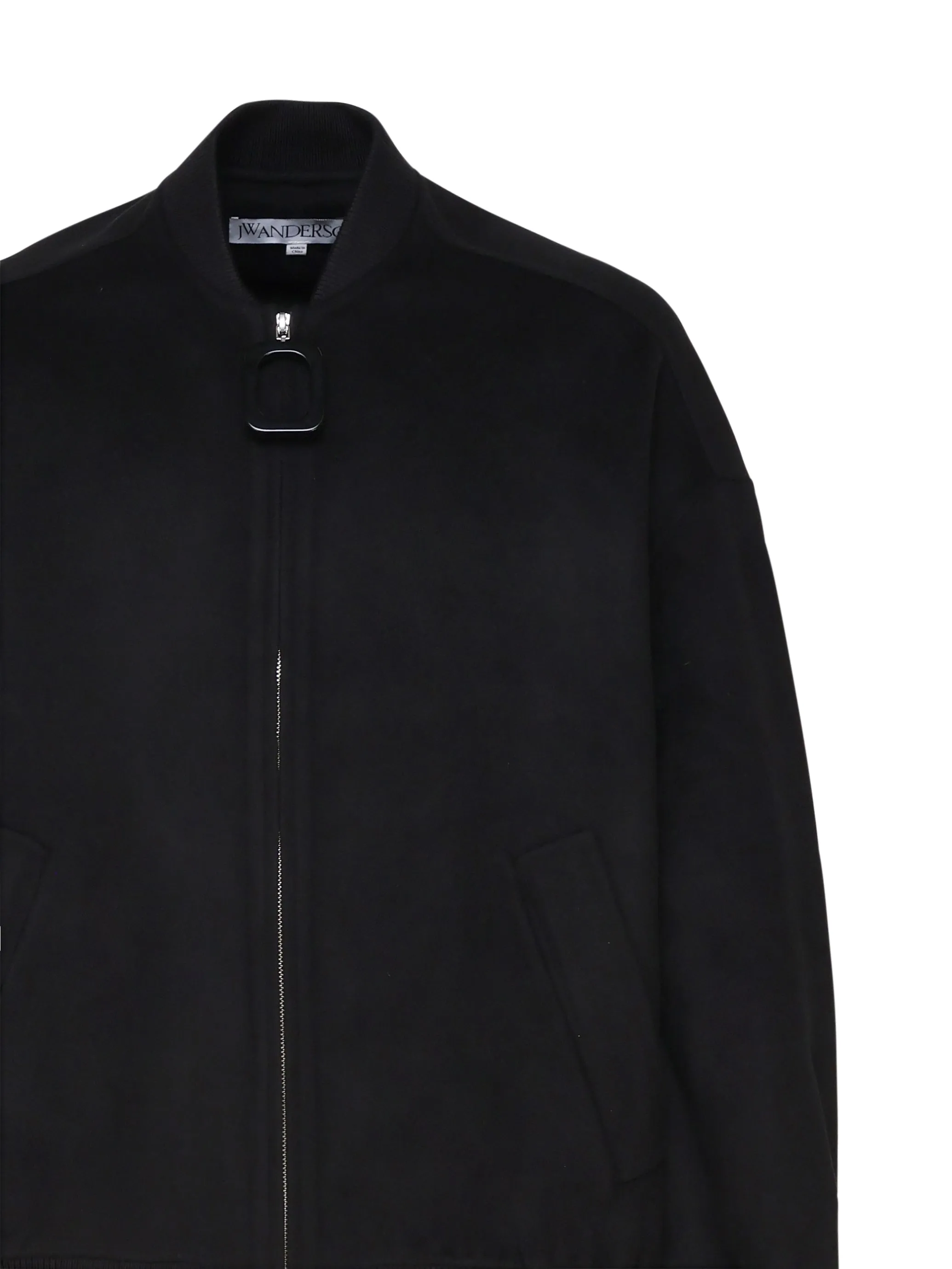 Black Wool Bomber Jacket with Zip Closure