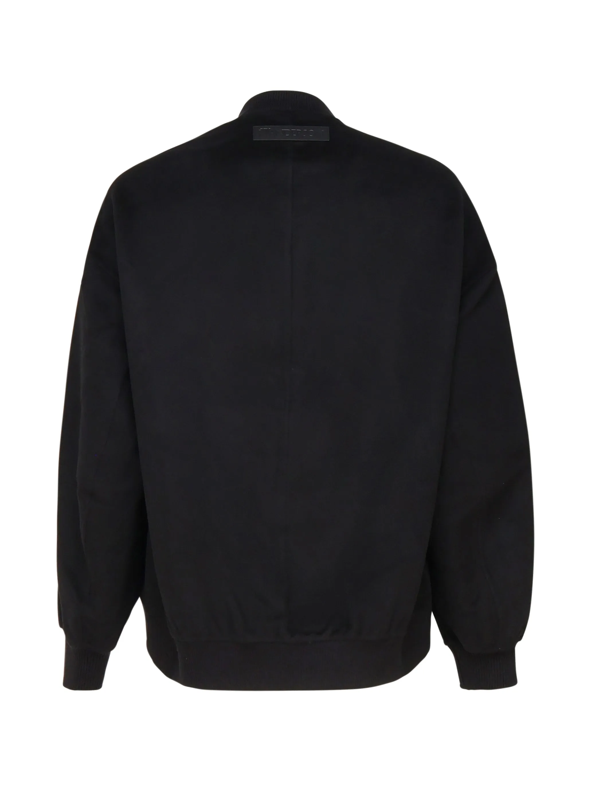 Black Wool Bomber Jacket with Zip Closure