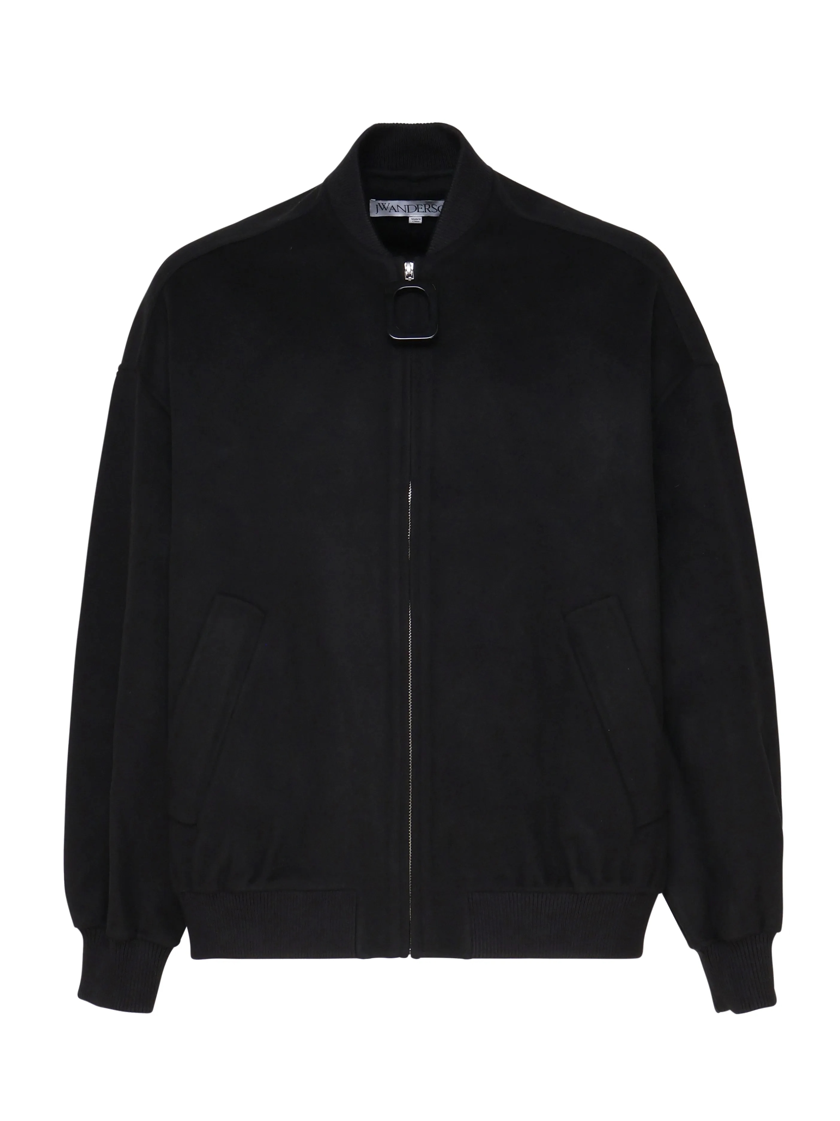 Black Wool Bomber Jacket with Zip Closure