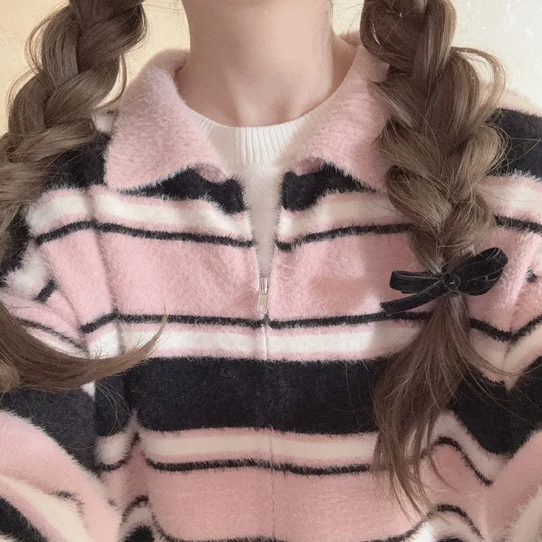 Blackpink faux fur polo oversized sweater