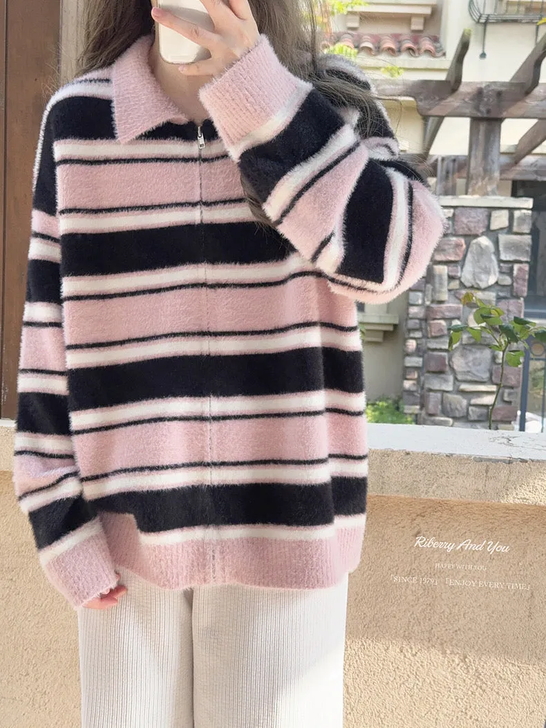 Blackpink faux fur polo oversized sweater