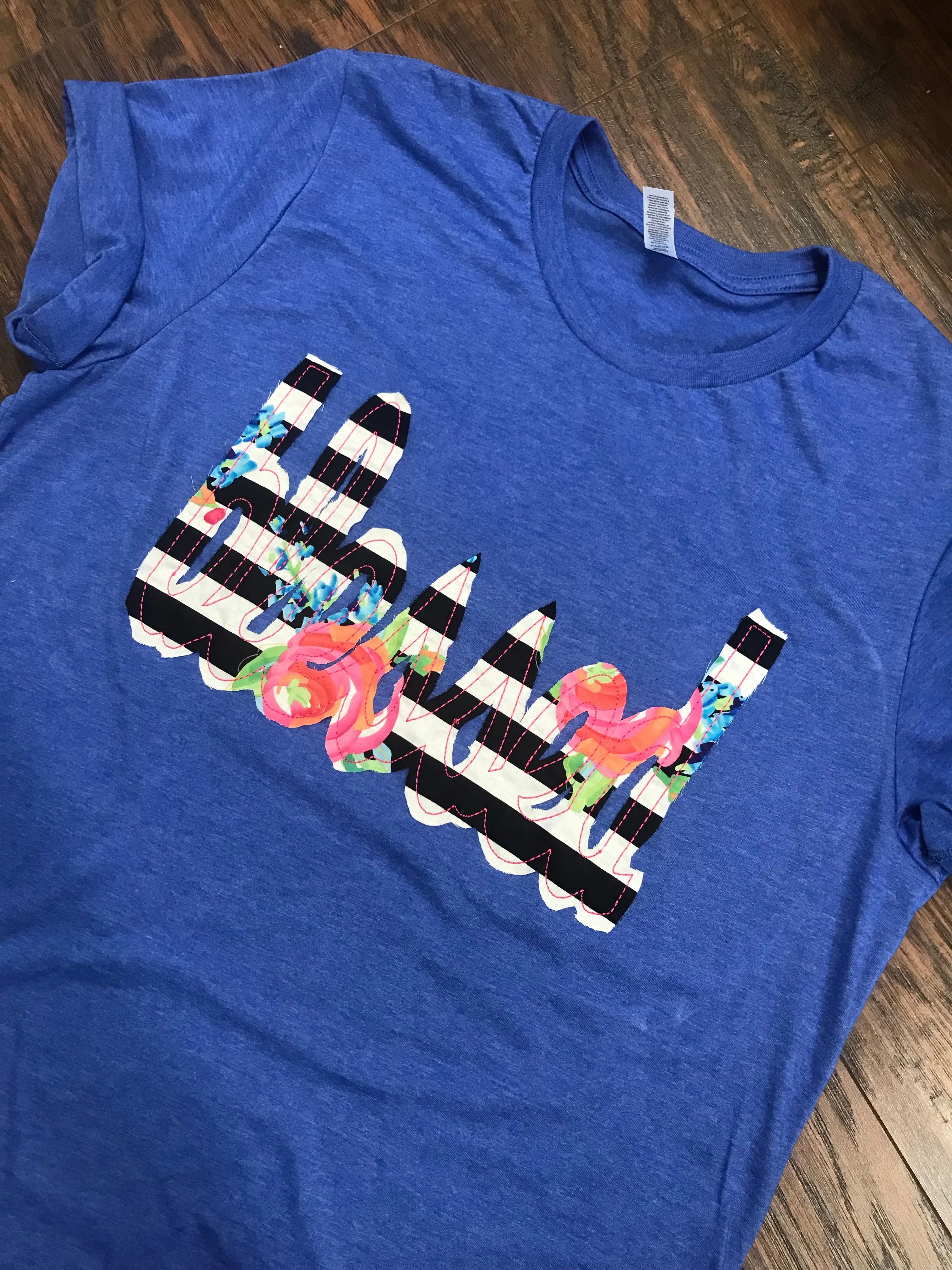 BLESSED Shirt - Royal Blue with Floral/Stripes