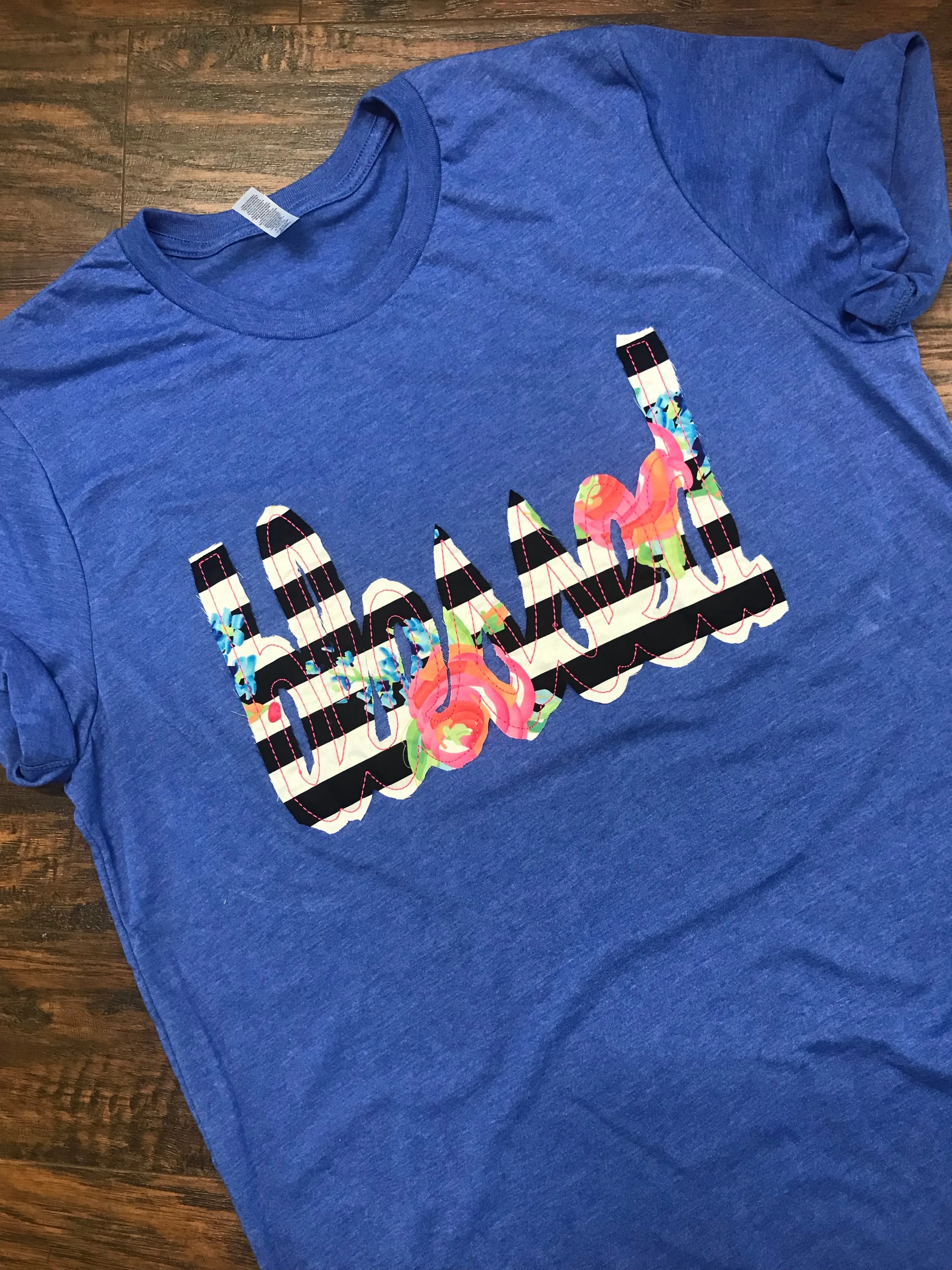 BLESSED Shirt - Royal Blue with Floral/Stripes