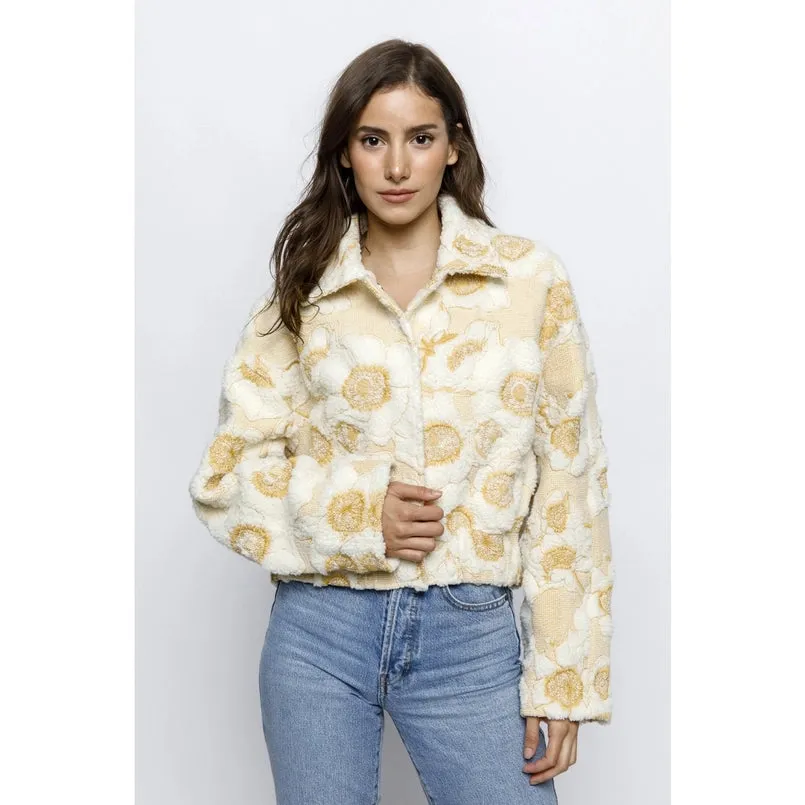 Blooming Florals Fleece Jacket Gold White