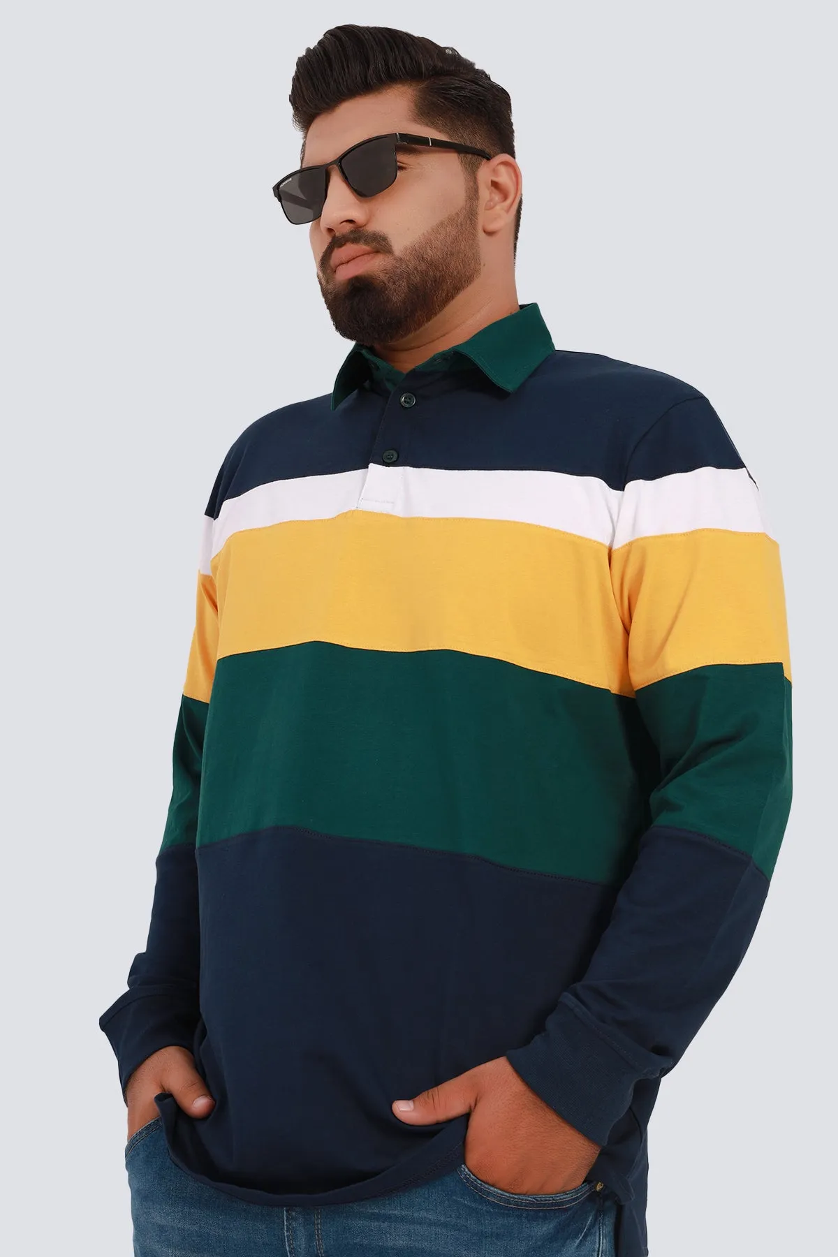 Blue & Yellow Tri Color Rugby Polo Shirt (Plus Size) - W22 - MP0125P