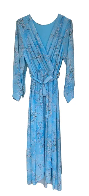 Blue Blossom Print Chiffon Maxi Dress