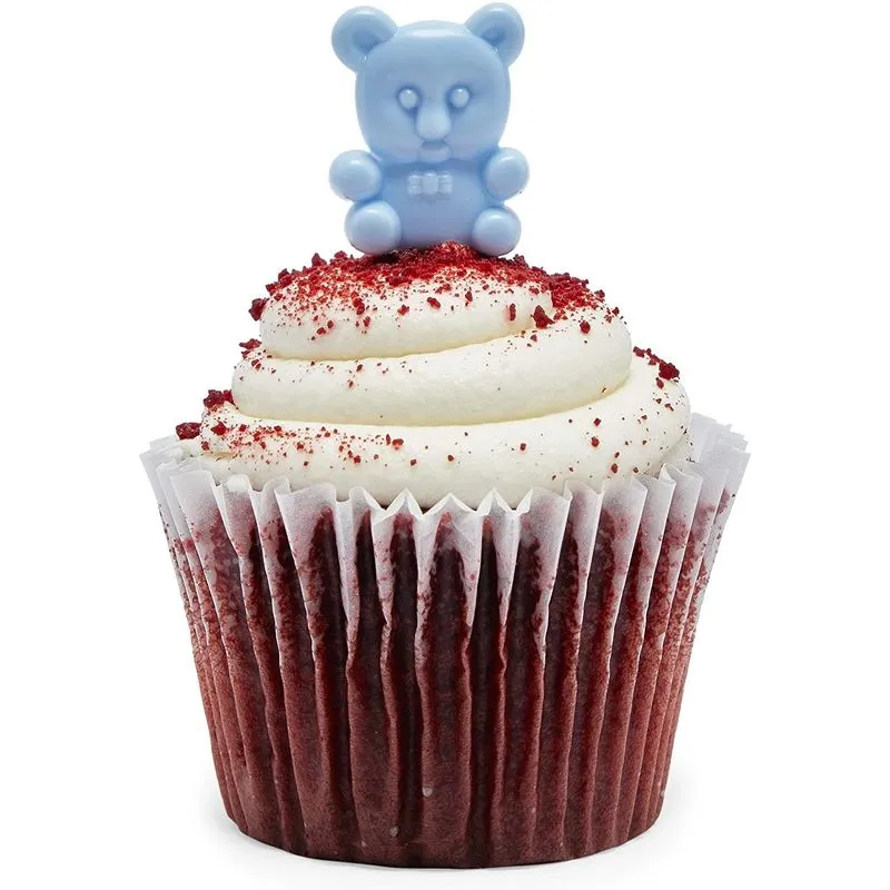 Blue Teddy Bear Cupcake Toppers, Baby Shower Decorations (0.85 x 3 In, 100 Pack)