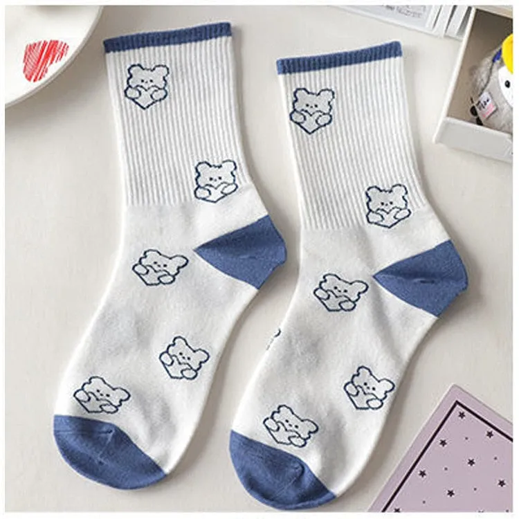 Blue Textured Teddy Bear Socks