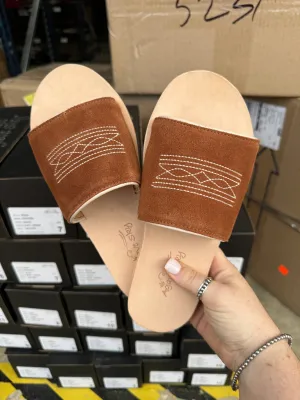 Boot Stitch Cowhide Slides - Rust