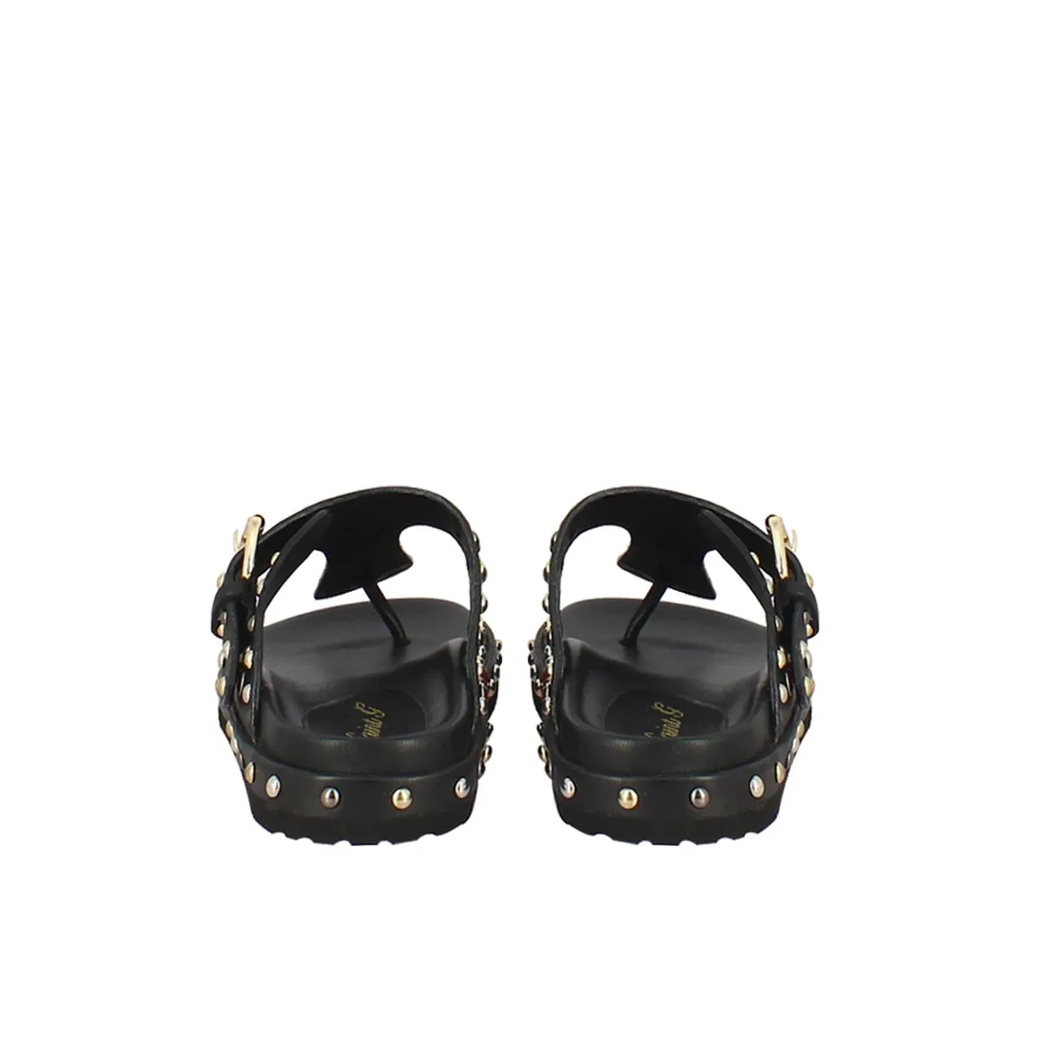 Boston Studded Buckle Black Leather Sandal