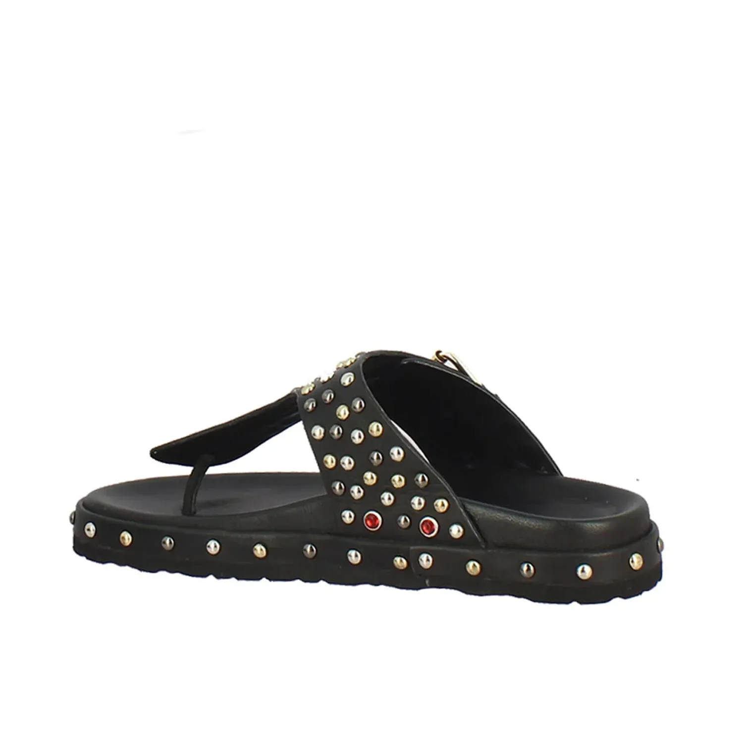 Boston Studded Buckle Black Leather Sandal